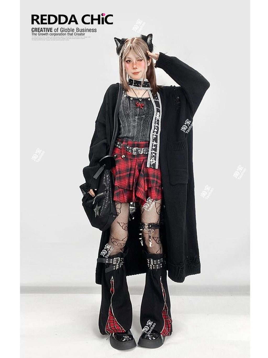REDDACHIC Red Plaid Asymmetric Pleated Cake Tie High Waist Women'S Mini Skirts