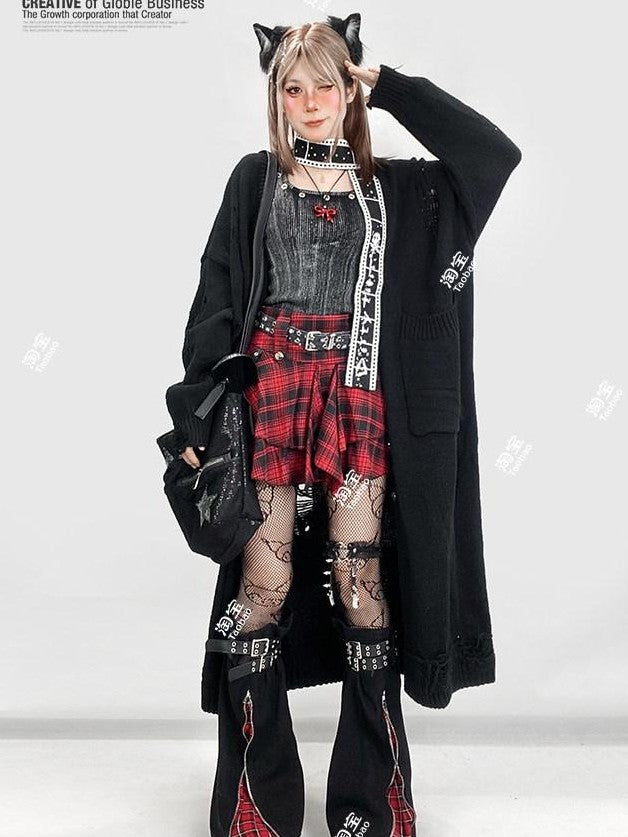 REDDACHIC Red Plaid Asymmetric Pleated Cake Tie High Waist Women'S Mini Skirts