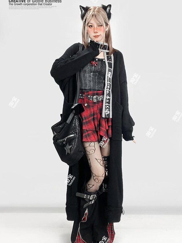 REDDACHIC Red Plaid Asymmetric Pleated Cake Tie High Waist Women'S Mini Skirts