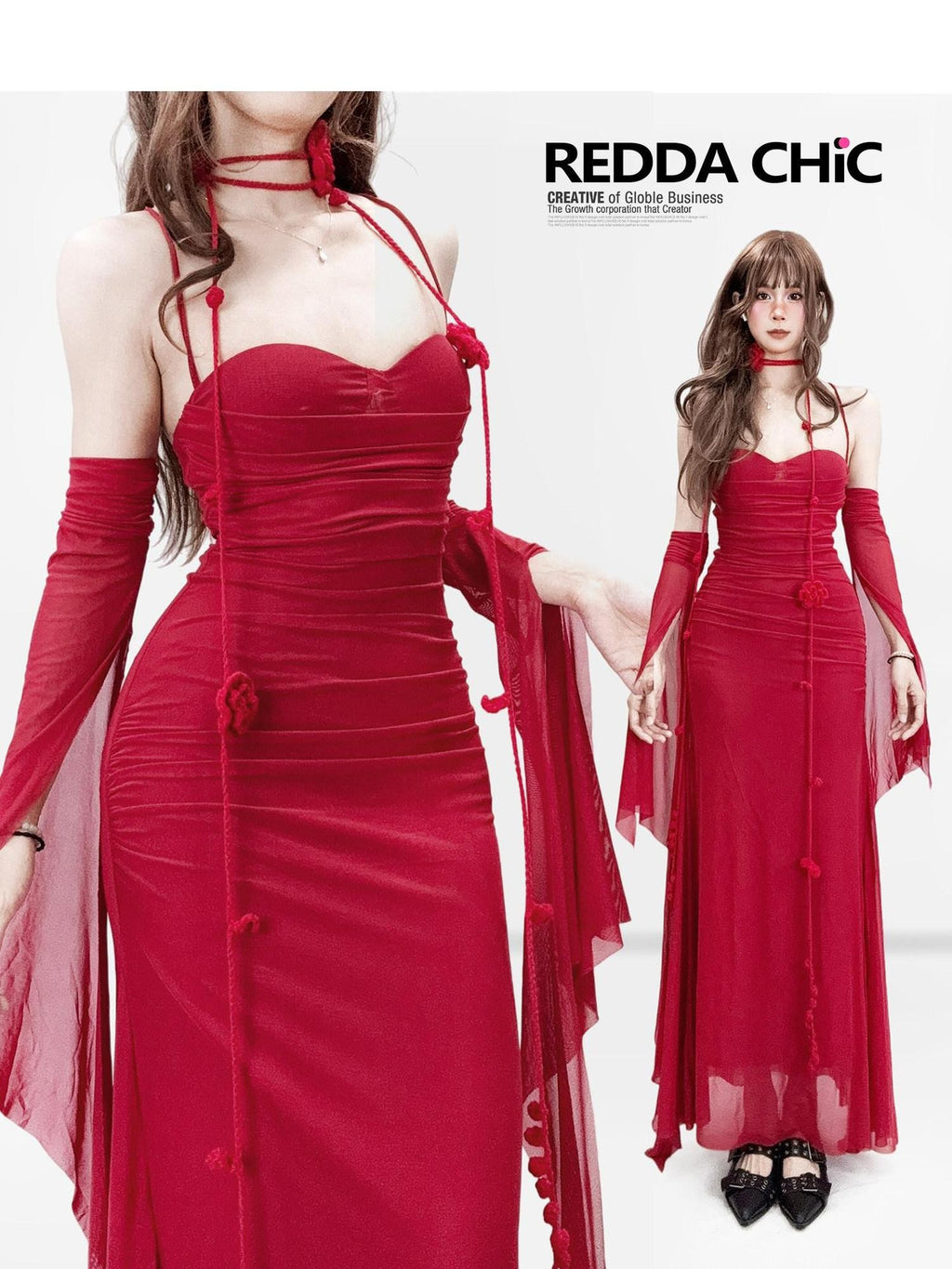 REDDACHIC Red Spaghetti Strap Bodycon Midi Hip Hugging Women'S Slip Maxi Dresses