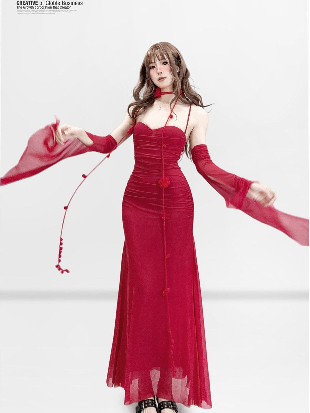 REDDACHIC Red Spaghetti Strap Bodycon Midi Hip Hugging Women'S Slip Maxi Dresses