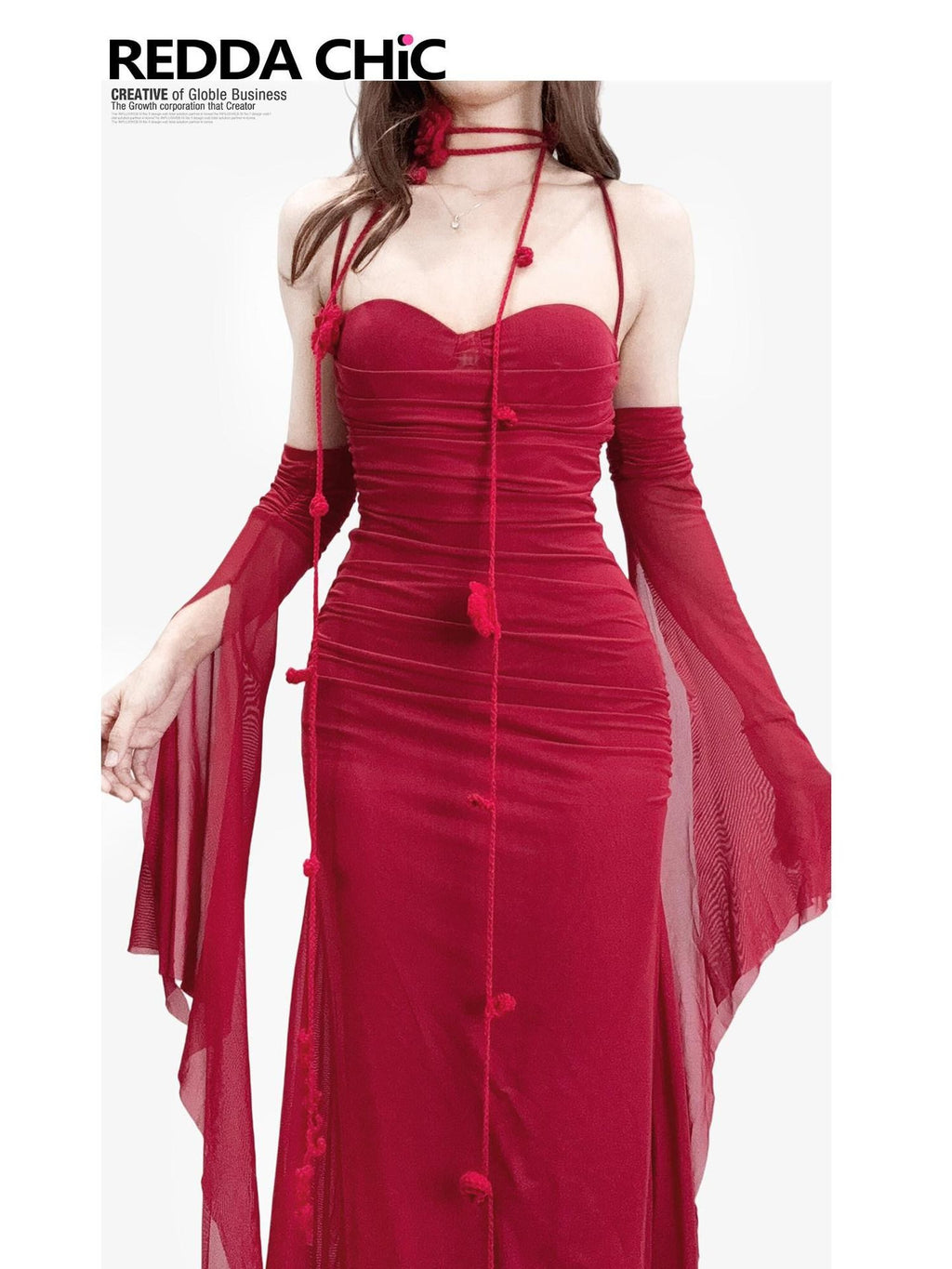 REDDACHIC Red Spaghetti Strap Bodycon Midi Hip Hugging Women'S Slip Maxi Dresses