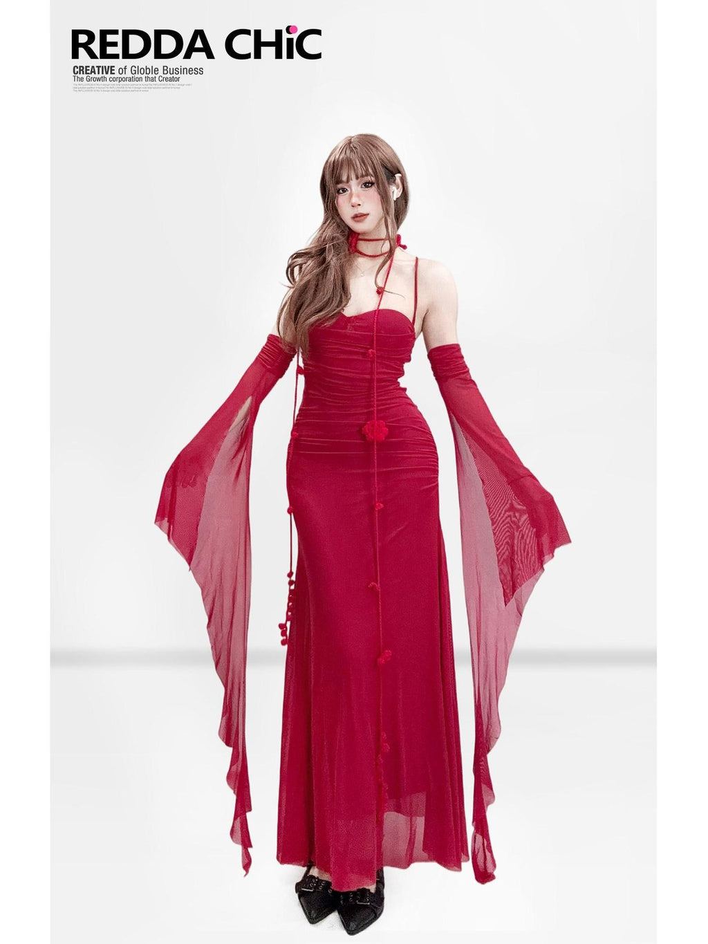 REDDACHIC Red Spaghetti Strap Bodycon Midi Hip Hugging Women'S Slip Maxi Dresses