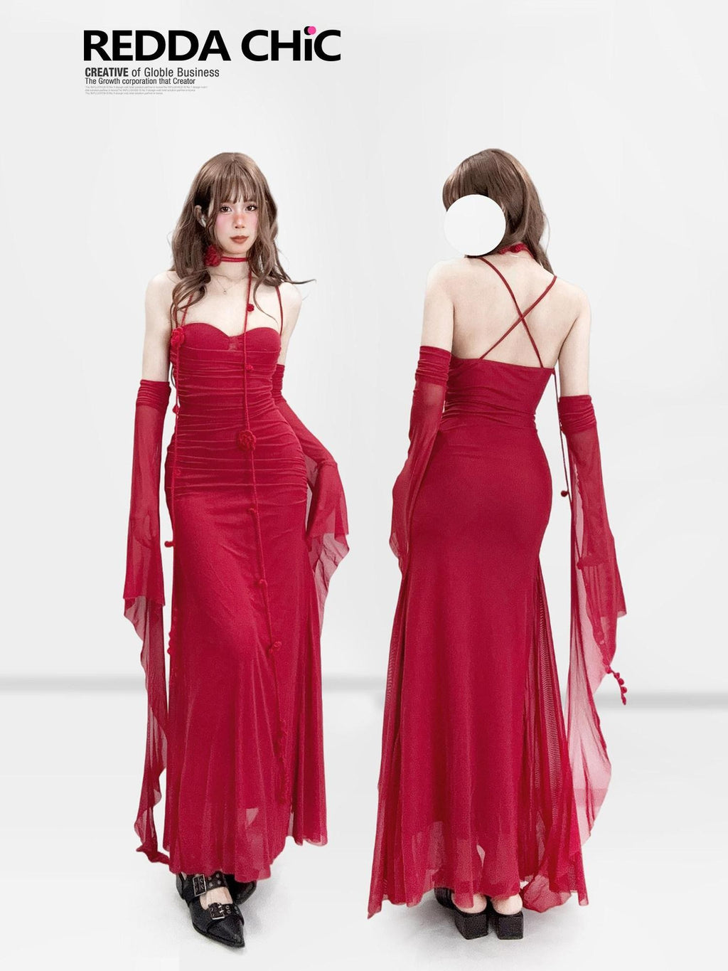 REDDACHIC Red Spaghetti Strap Bodycon Midi Hip Hugging Women'S Slip Maxi Dresses