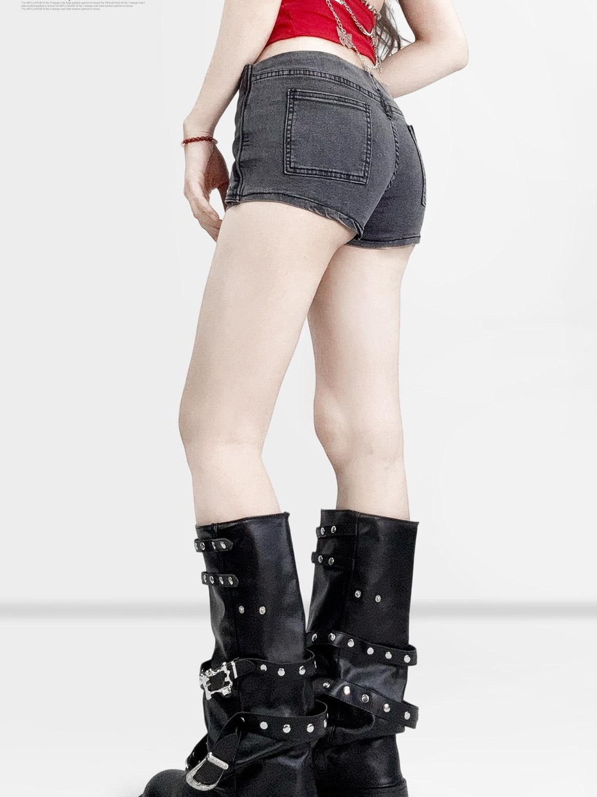 REDDACHIC Retro Asymmetric Low Waist Slim Fit Women'S Washed Denim Mini Skirts