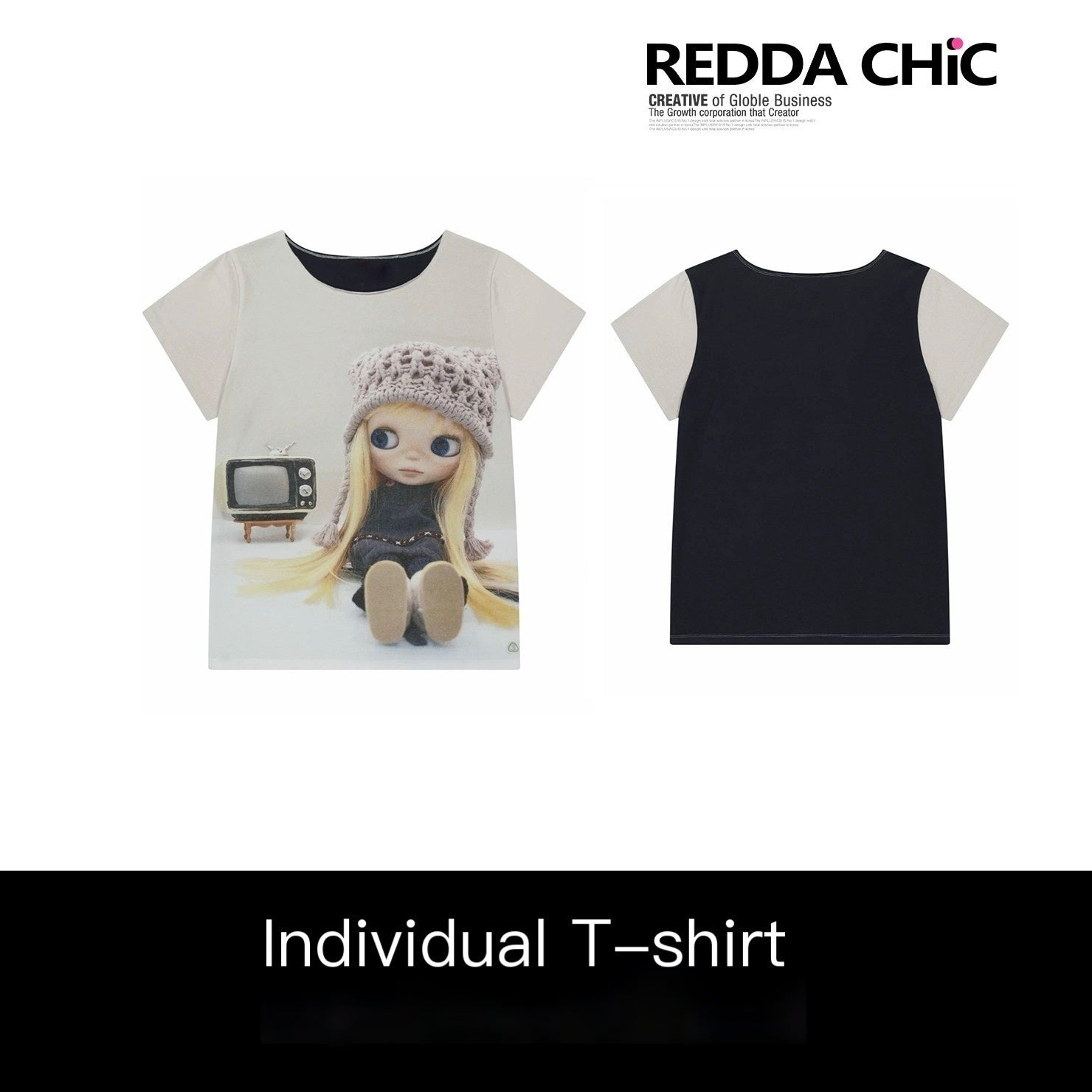 REDDACHIC_Retro_Cartoon_Print_One_Shoulder_Slant_Neck_Women'S_Cotton_Short_Sleeve_T-Shirts_MISSTT