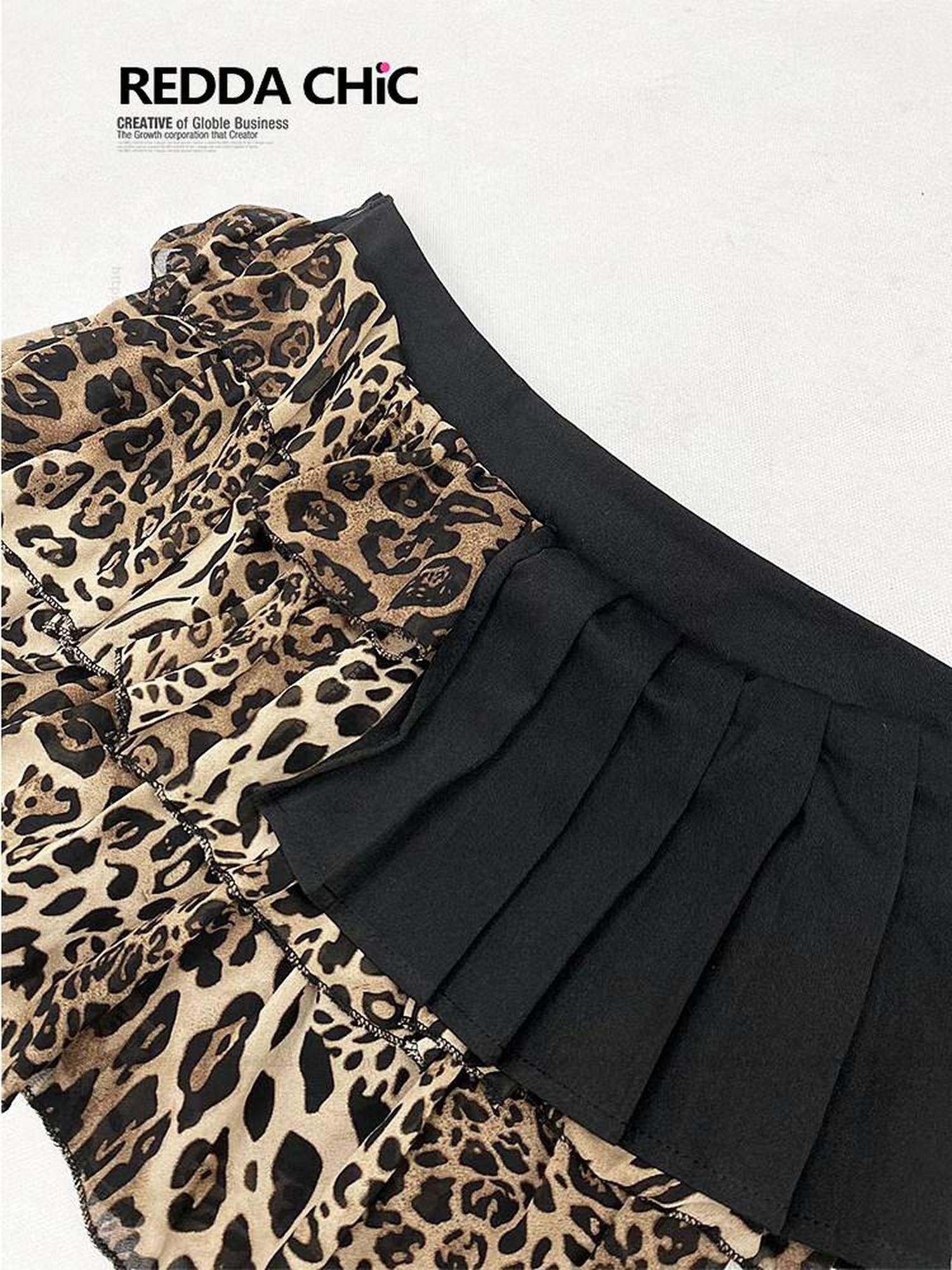 REDDACHIC Retro Leopard Tiered Patchwork Ruffle A Line Women'S Maxi Skirts