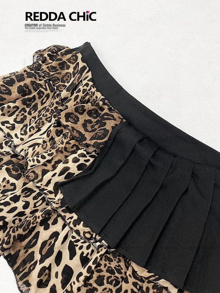 REDDACHIC Retro Leopard Tiered Patchwork Ruffle A Line Women'S Maxi Skirts