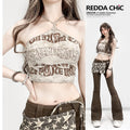 REDDACHIC_Retro_Letter_Print_Padded_Halter_Crop_Fitted_Women'S_Camisoles_MISSTT