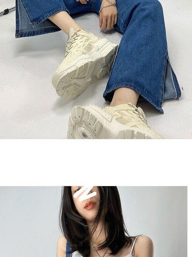 REDDACHIC Retro Vibe Suspender Slit High Waist Women'S Washed Denim Wide-Leg Jeans