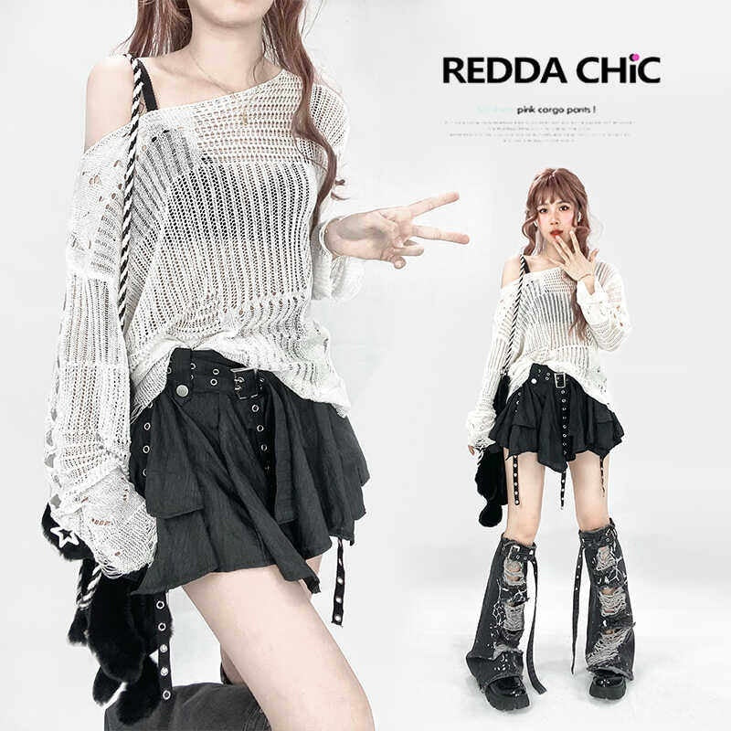 REDDACHIC_Ripped_Cutout_Mesh_Asymmetric_Neck_Women'S_Recycled_Knit_Long_Sleeve_T-Shirts_MISSTT