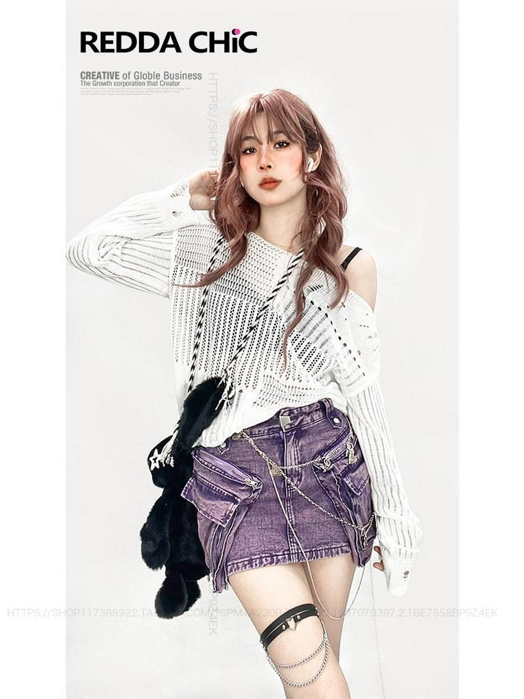 REDDACHIC Ripped Cutout Mesh Asymmetric Neck Women'S Recycled Knit Long Sleeve T-Shirts
