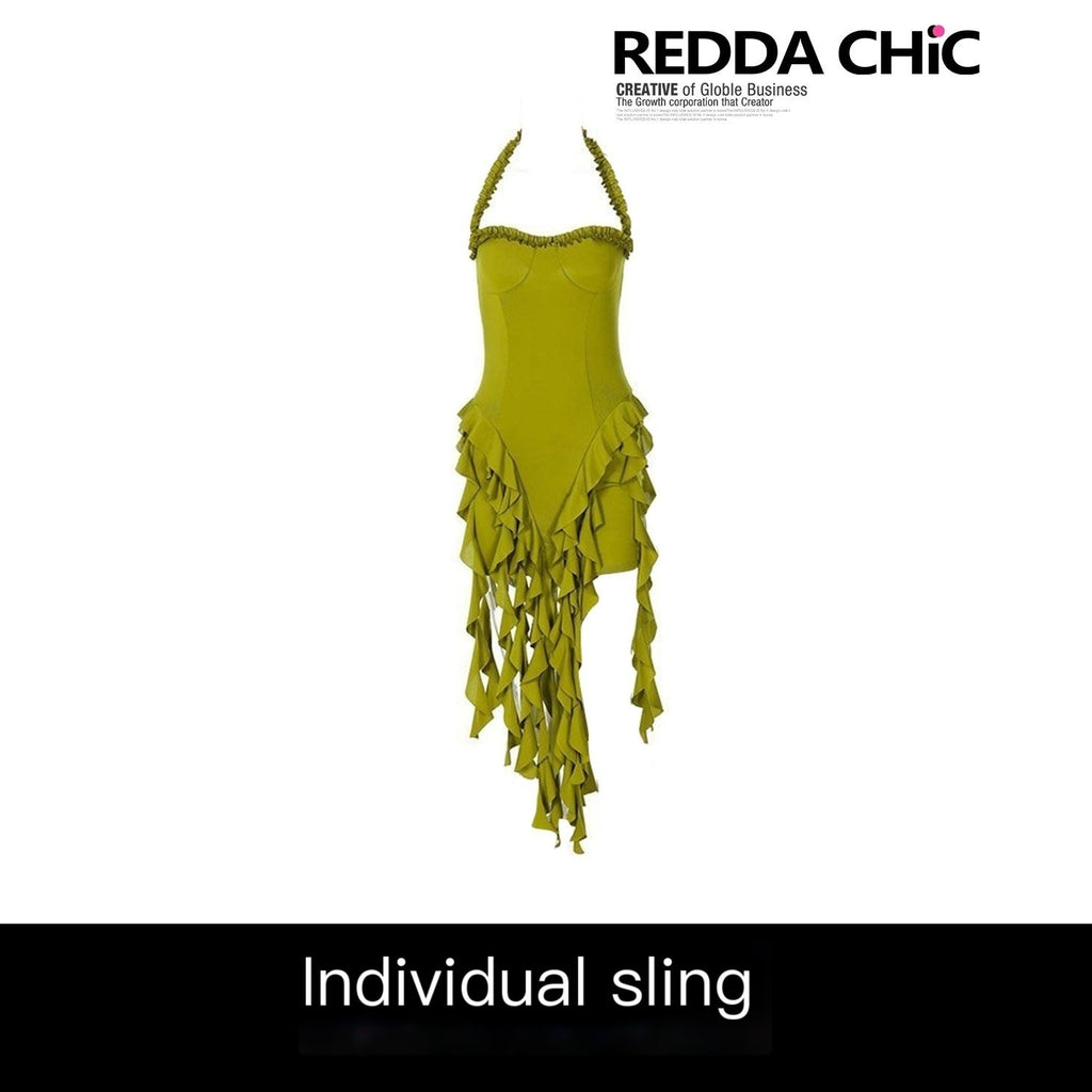 REDDACHIC_Sage_Green_Ruffle_Halter_Asymmetric_Vintage_Women'S_Polyester_Slip_Midi_Dresses_MISSTT