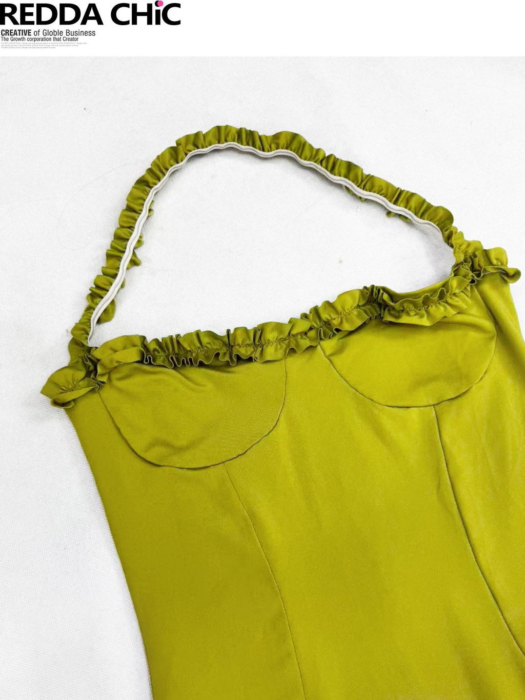 REDDACHIC Sage Green Ruffle Halter Asymmetric Vintage Women'S Polyester Slip Midi Dresses