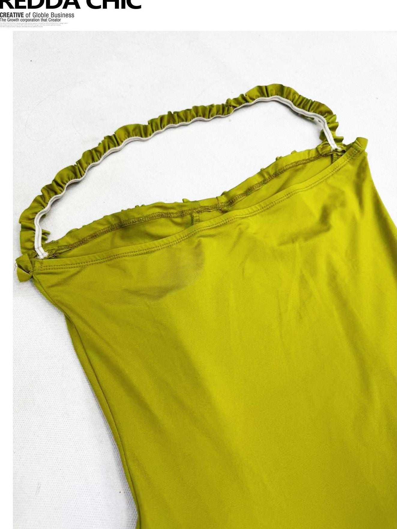 REDDACHIC Sage Green Ruffle Halter Asymmetric Vintage Women'S Polyester Slip Midi Dresses