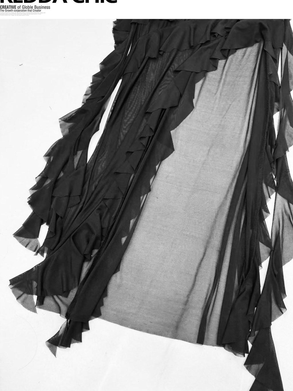 REDDACHIC Sheer Mesh Asymmetric Ruffle High Waist Spliced Women'S Maxi Skirts