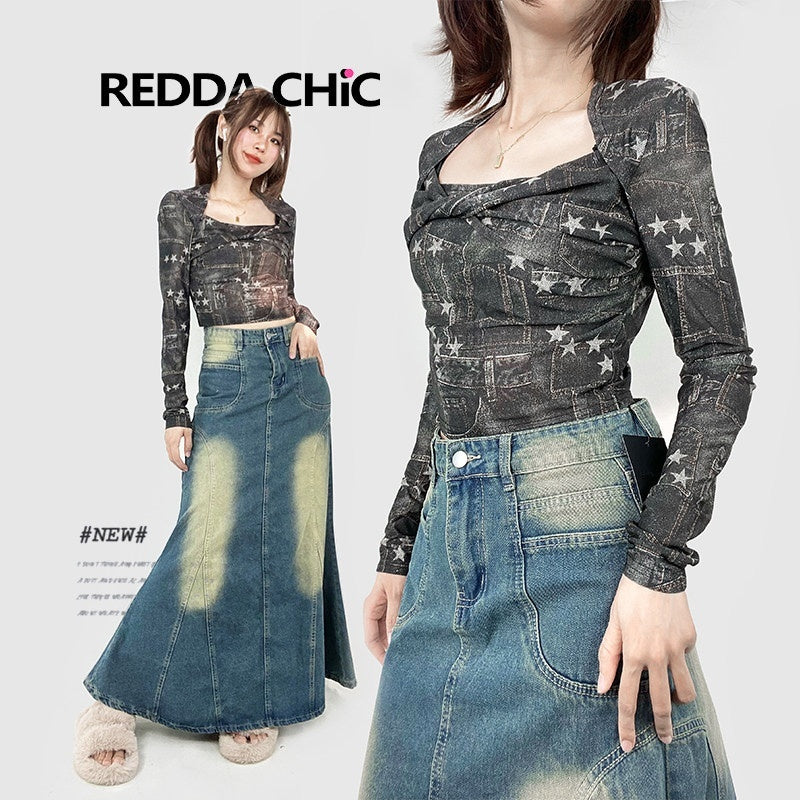 REDDACHIC_Star_Mesh_Twist_Knot_Cropped_Square_Neck_Women'S_Long_Sleeve_T-Shirts_MISSTT