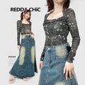 REDDACHIC_Star_Mesh_Twist_Knot_Cropped_Square_Neck_Women'S_Long_Sleeve_T-Shirts_MISSTT