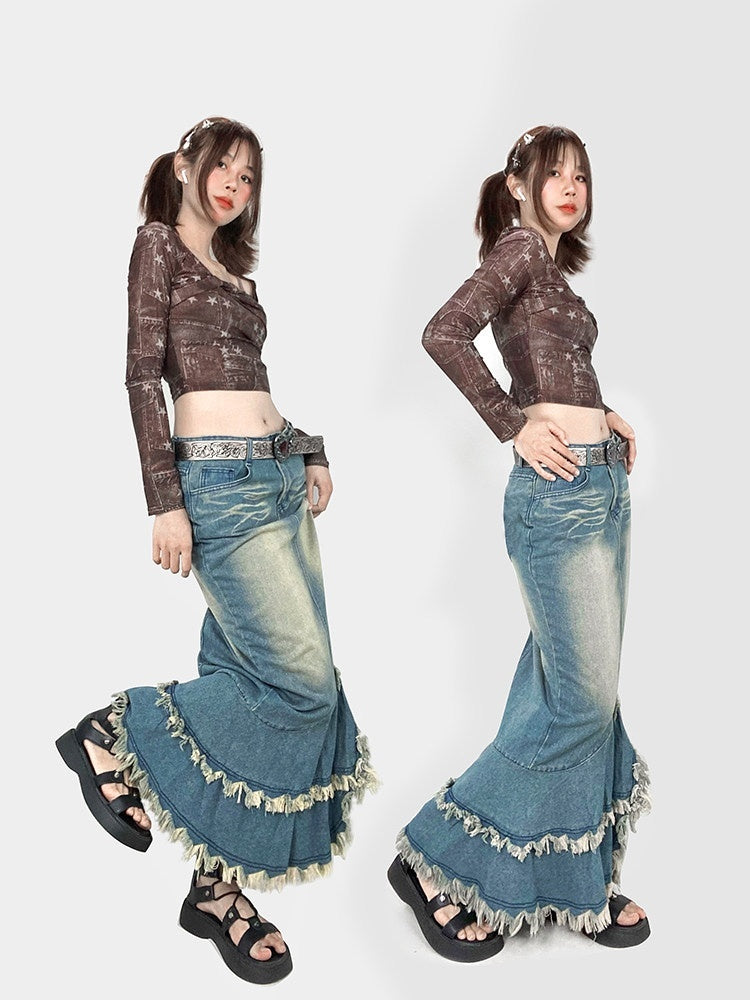 REDDACHIC_Star_Mesh_Twist_Knot_Cropped_Square_Neck_Women'S_Long_Sleeve_T-Shirts_MISSTT