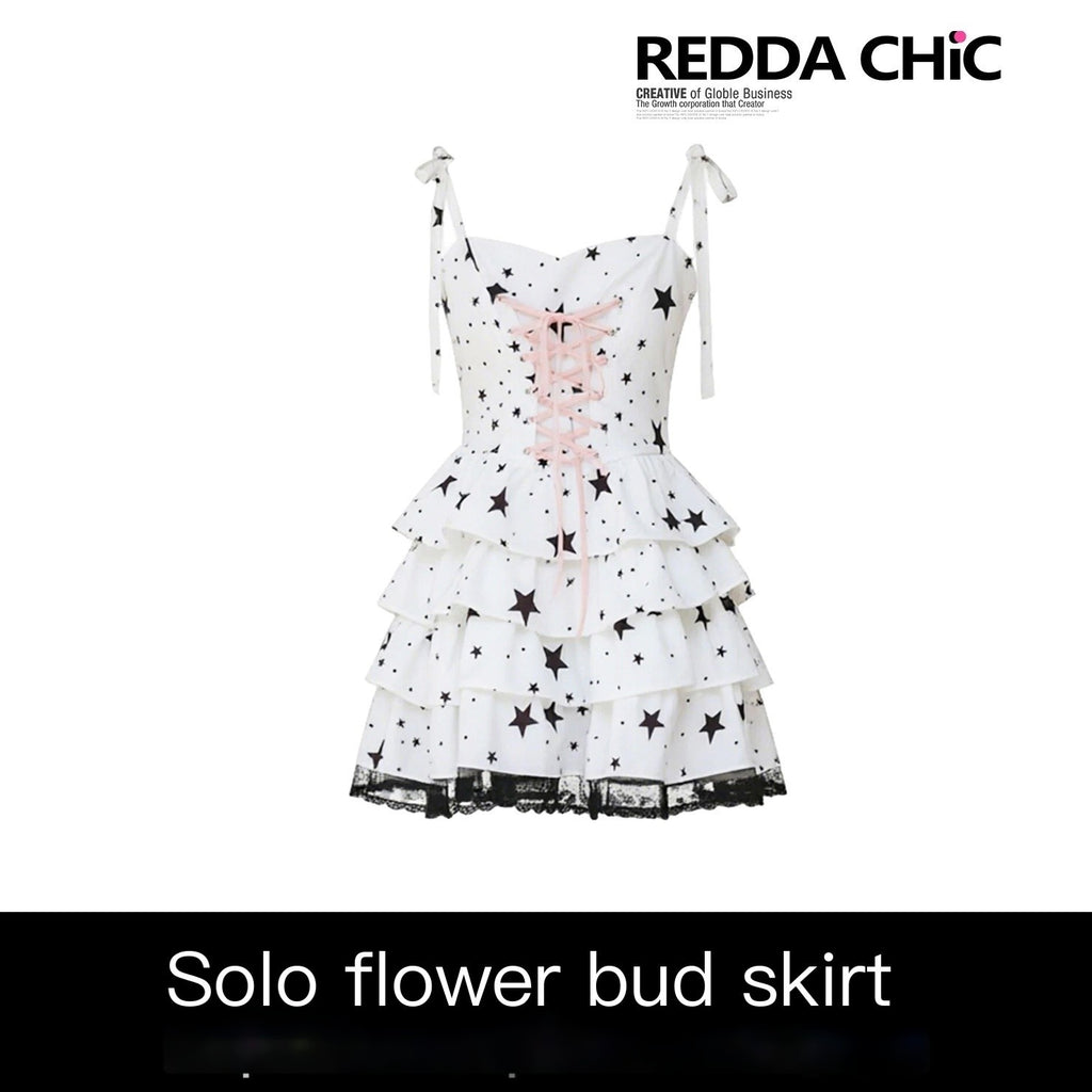 REDDACHIC_Star_Print_Padded_Bust_A_Line_Cake_Skirt_Women'S_Polyester_Slip_Mini_Dresses_MISSTT