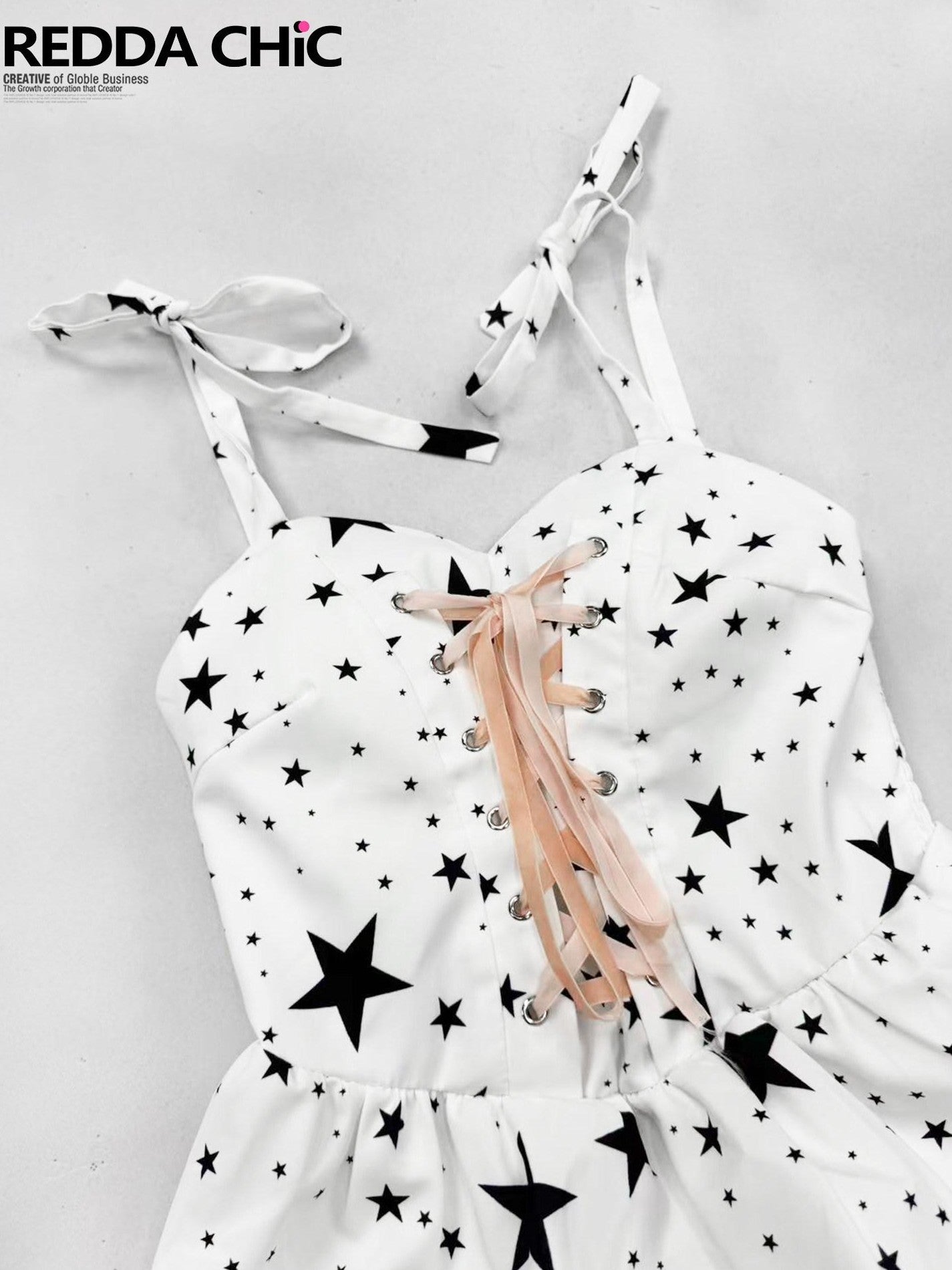 REDDACHIC Star Print Padded Bust A Line Cake Skirt Women'S Polyester Slip Mini Dresses