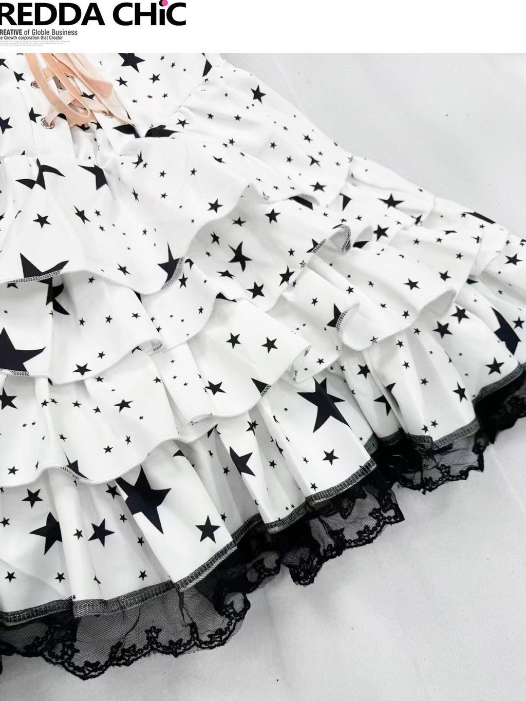 REDDACHIC Star Print Padded Bust A Line Cake Skirt Women'S Polyester Slip Mini Dresses