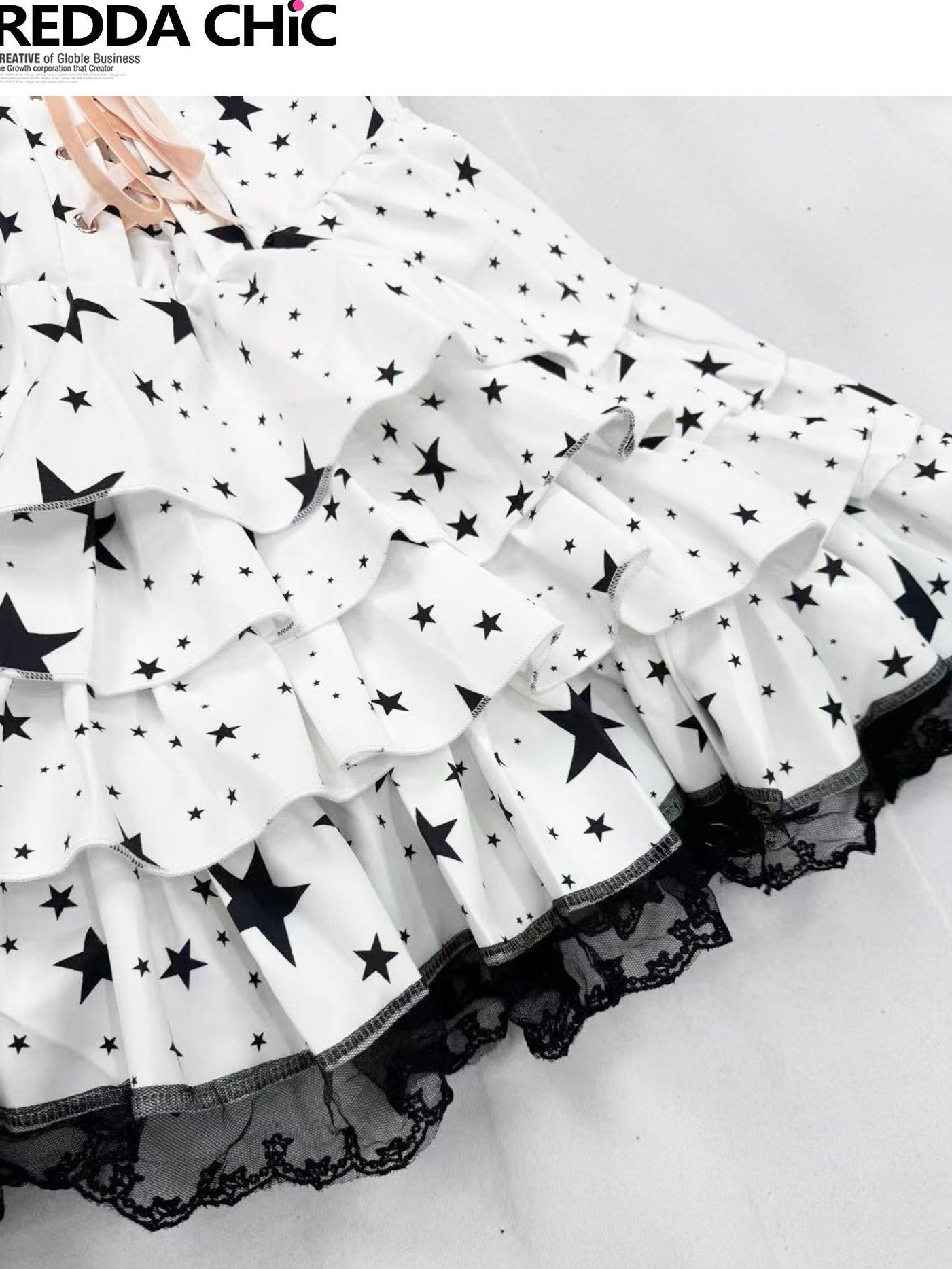 REDDACHIC Star Print Padded Bust A Line Cake Skirt Women'S Polyester Slip Mini Dresses