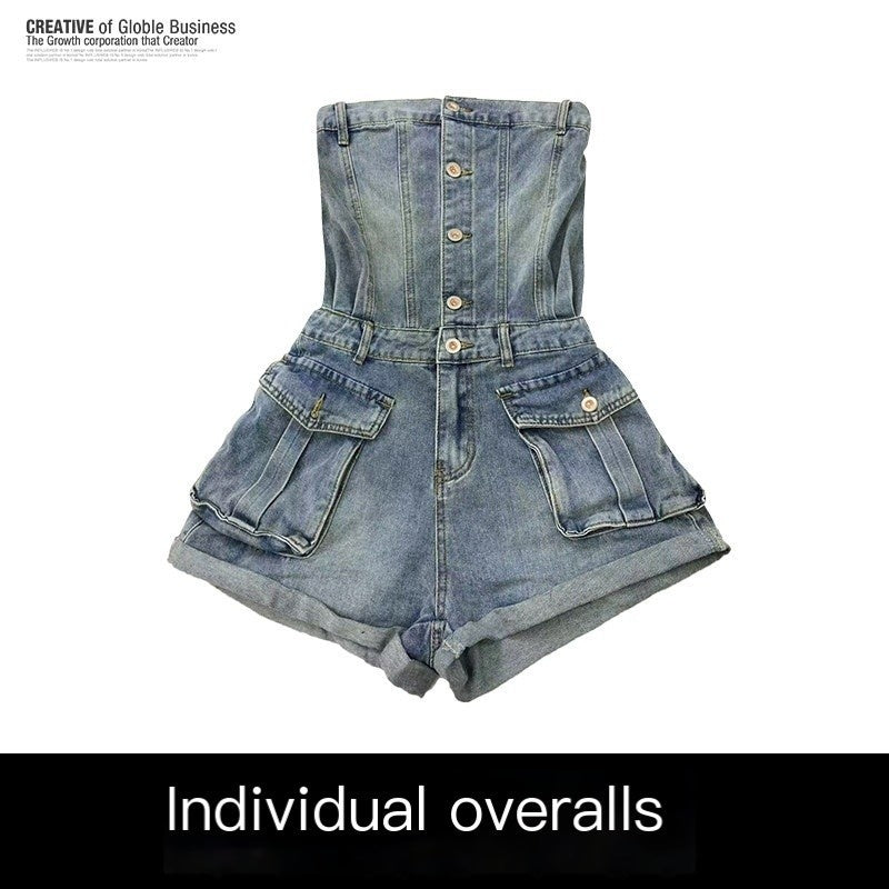REDDACHIC_Strapless_One_Piece_Waist_Cinch_High_Waist_Wide_Leg_Women'S_Denim_Short_Trousers_MISSTT
