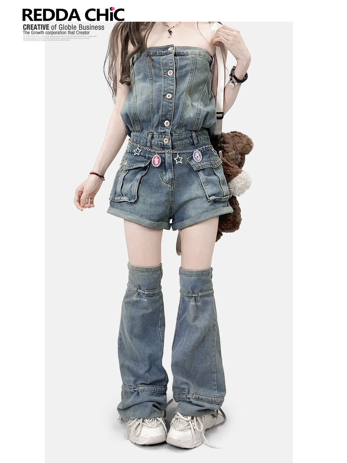 REDDACHIC_Strapless_One_Piece_Waist_Cinch_High_Waist_Wide_Leg_Women'S_Denim_Short_Trousers_MISSTT