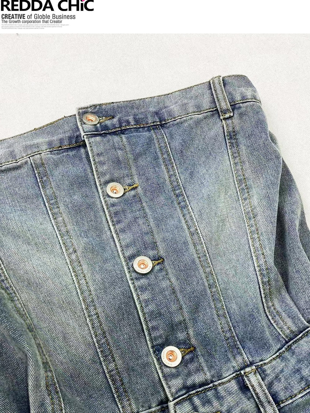 REDDACHIC Strapless One Piece Waist Cinch High Waist Wide Leg Women'S Denim Short Trousers