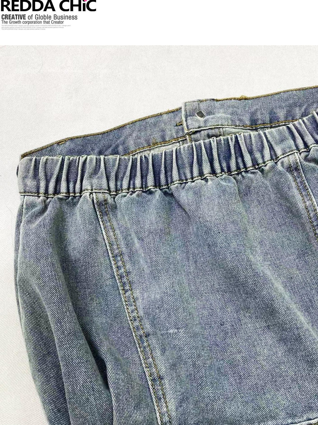 REDDACHIC Strapless One Piece Waist Cinch High Waist Wide Leg Women'S Denim Short Trousers