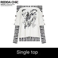 REDDACHIC_Striped_Bardot_Faux_Layered_Cross_Print_Women'S_Long_Sleeve_T-Shirts_MISSTT