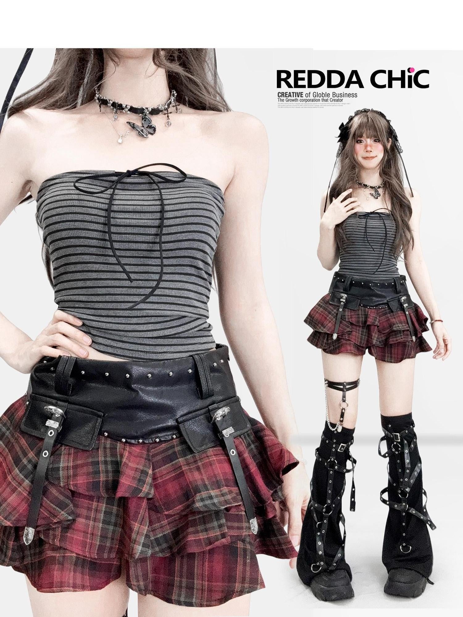 REDDACHIC Striped Bow Padded Cropped Hline Women'S Cotton Blend Tube Tops / Bandeaus