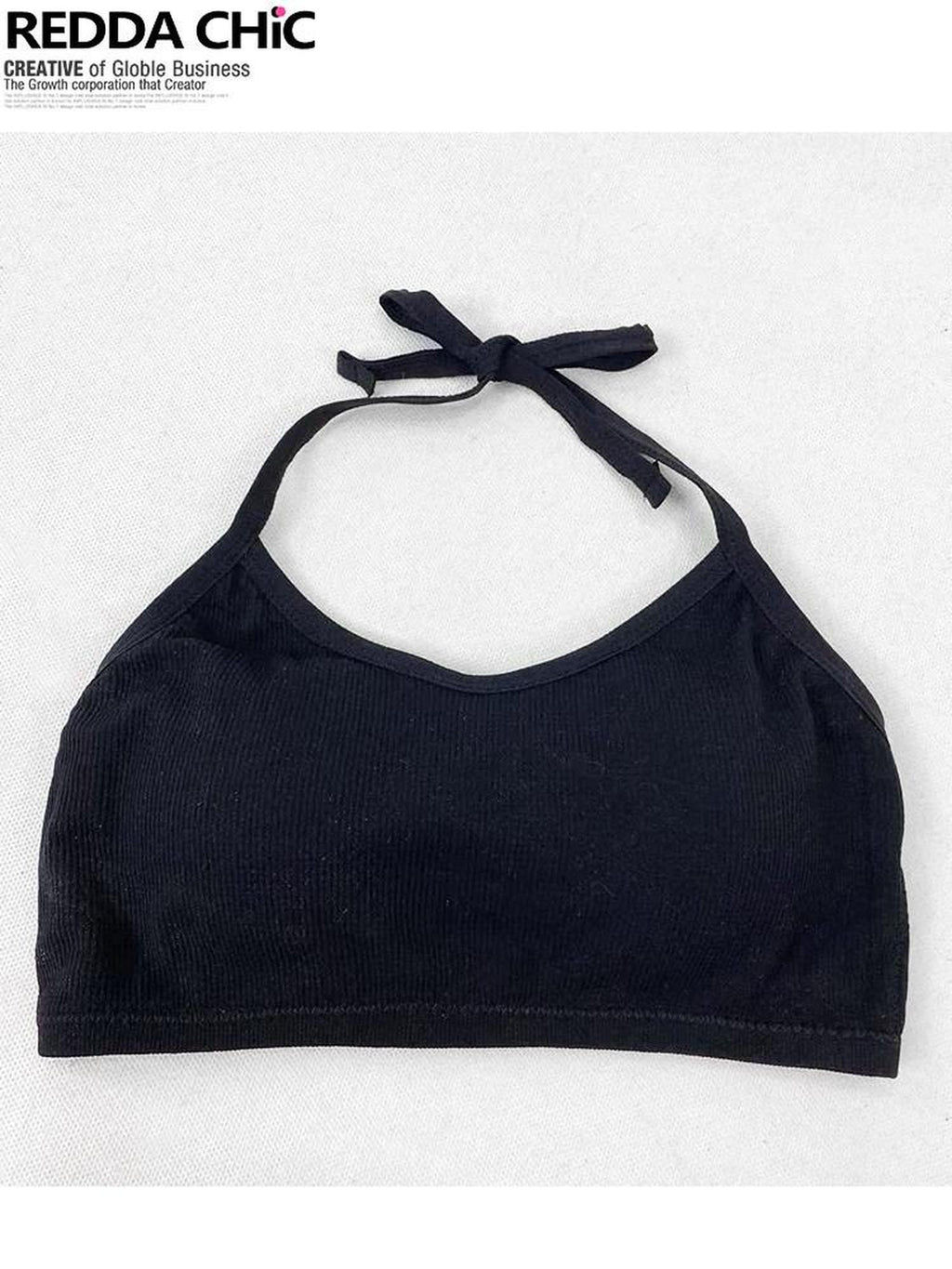 REDDACHIC Subculture Black Halter Padded Backless Cropped Slim Fit Women'S Camisoles