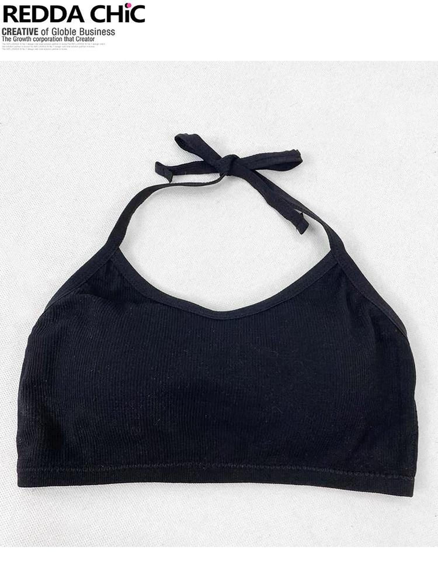 REDDACHIC Subculture Black Halter Padded Backless Cropped Slim Fit Women'S Camisoles