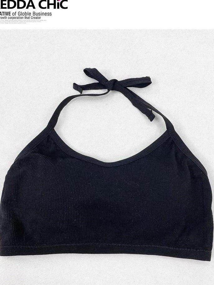 REDDACHIC Subculture Black Halter Padded Backless Cropped Slim Fit Women'S Camisoles