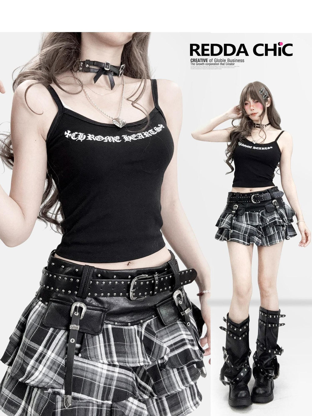 REDDACHIC Subculture Dark Y2K Letter Print Slim Cinched Cropped Women'S Camisoles