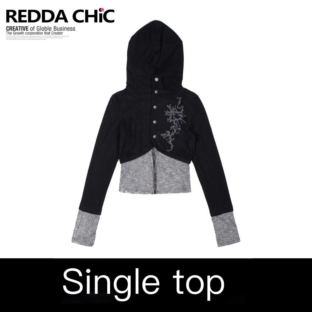 REDDACHIC_Subculture_Hooded_Faux_Two_Piece_Black_Spliced_Slim_Fit_Women'S_Cardigans_MISSTT