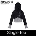 REDDACHIC_Subculture_Hooded_Faux_Two_Piece_Black_Spliced_Slim_Fit_Women'S_Cardigans_MISSTT