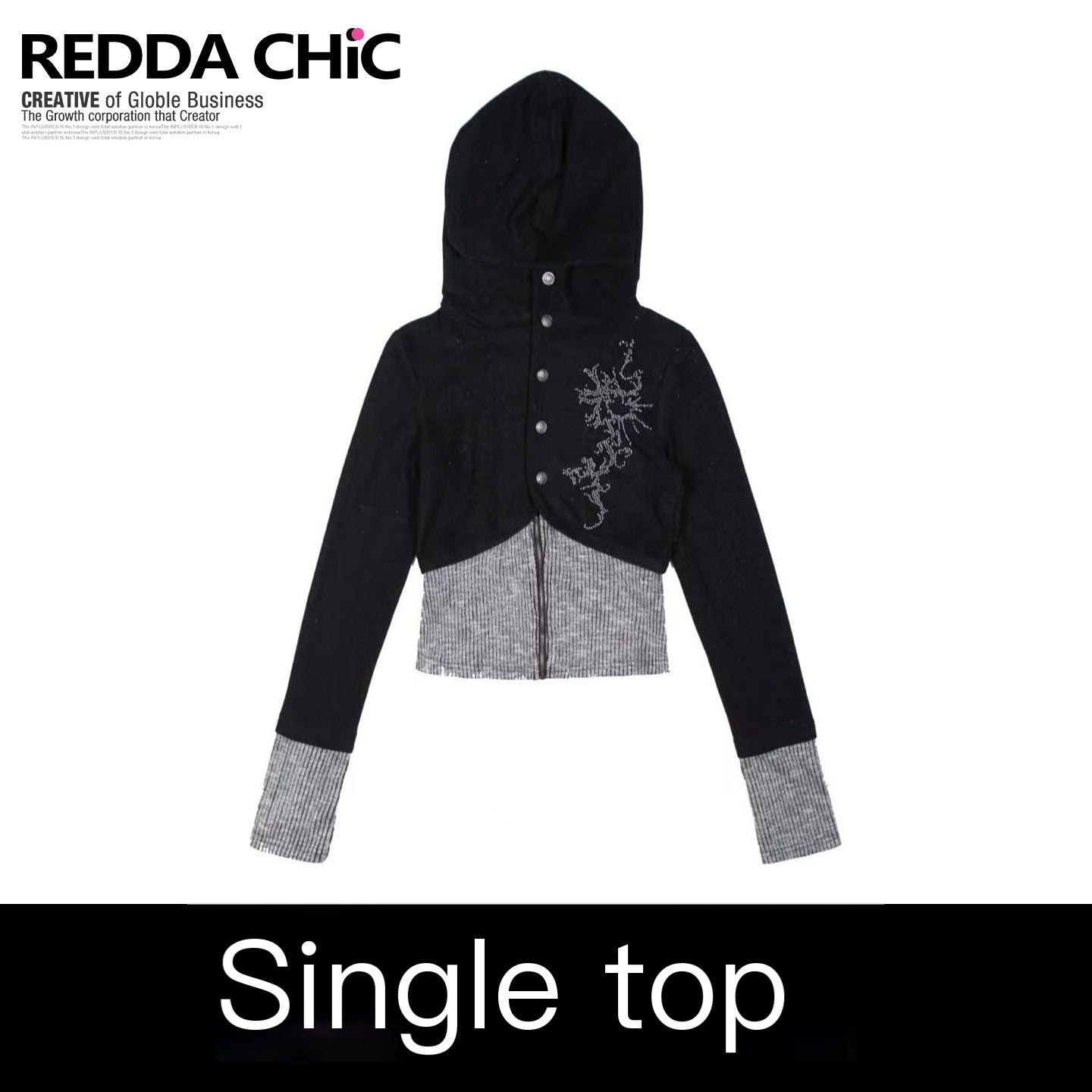 REDDACHIC_Subculture_Hooded_Faux_Two_Piece_Black_Spliced_Slim_Fit_Women'S_Cardigans_MISSTT