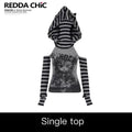 REDDACHIC_Subculture_Striped_Patchwork_Print_Women'S_Dark_Gray_Long_Sleeve_T-Shirts_MISSTT