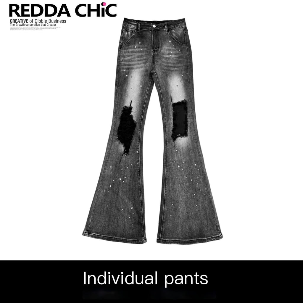 REDDACHIC_Sweet_Spicy_Ripped_Rhinestone_Slim_Women'S_Cotton_Stretch_Denim_Flare_Jeans_MISSTT