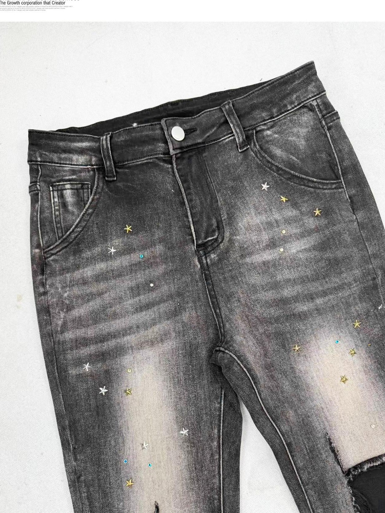 REDDACHIC Sweet Spicy Ripped Rhinestone Slim Women'S Cotton Stretch Denim Flare Jeans