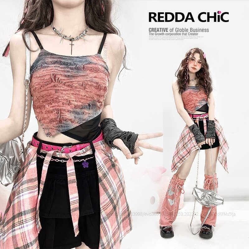 REDDACHIC_Tie_Dye_Handpainted_Asymmetrical_Padded_Cropped_Women'S_Other_Material_Camisoles_MISSTT