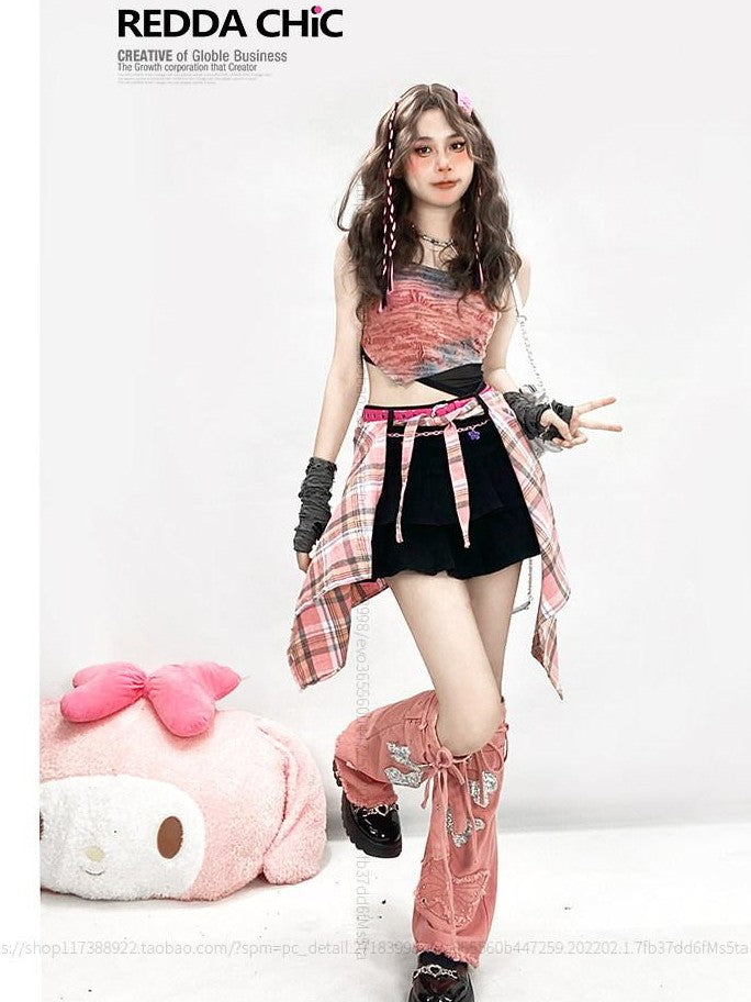 REDDACHIC Tie Dye Handpainted Asymmetrical Padded Cropped Women'S Other Material Camisoles