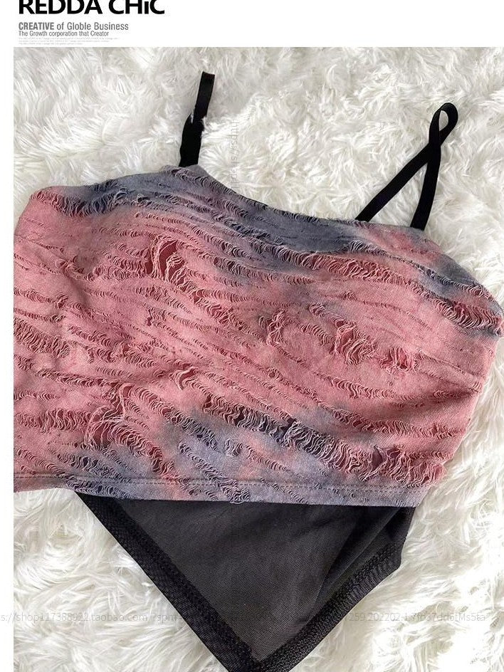 REDDACHIC Tie Dye Handpainted Asymmetrical Padded Cropped Women'S Other Material Camisoles