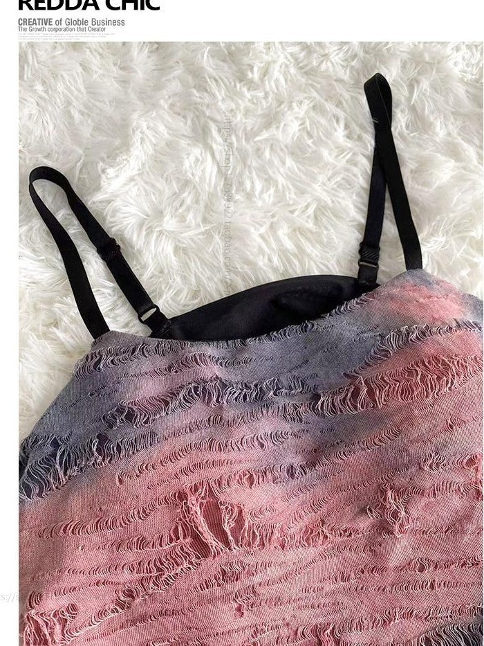 REDDACHIC Tie Dye Handpainted Asymmetrical Padded Cropped Women'S Other Material Camisoles