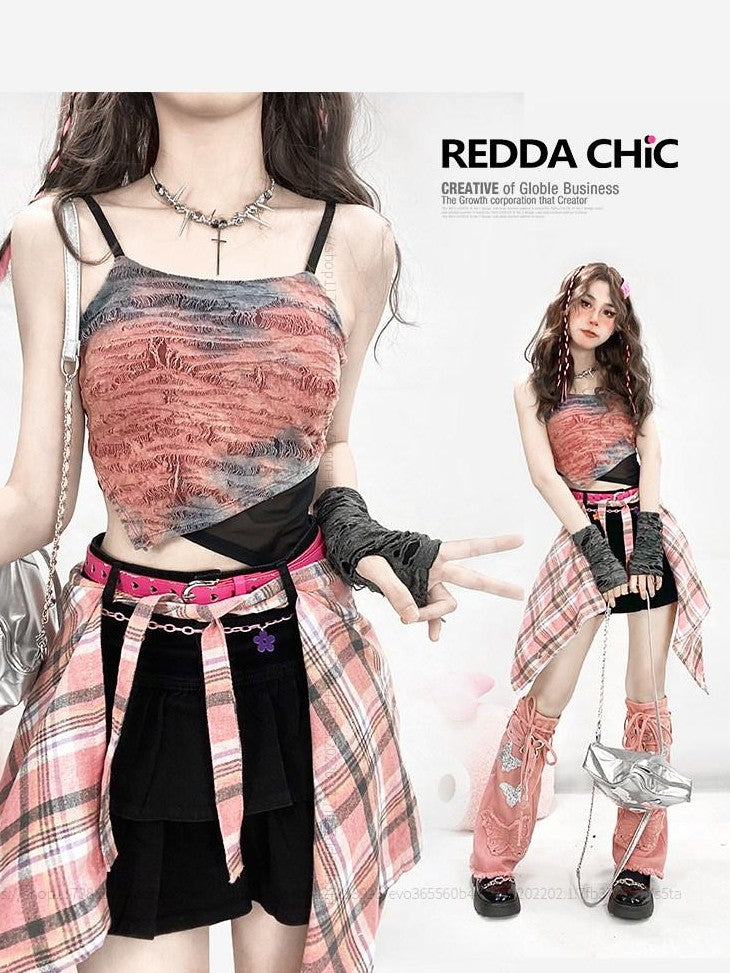 REDDACHIC Tie Dye Handpainted Asymmetrical Padded Cropped Women'S Other Material Camisoles