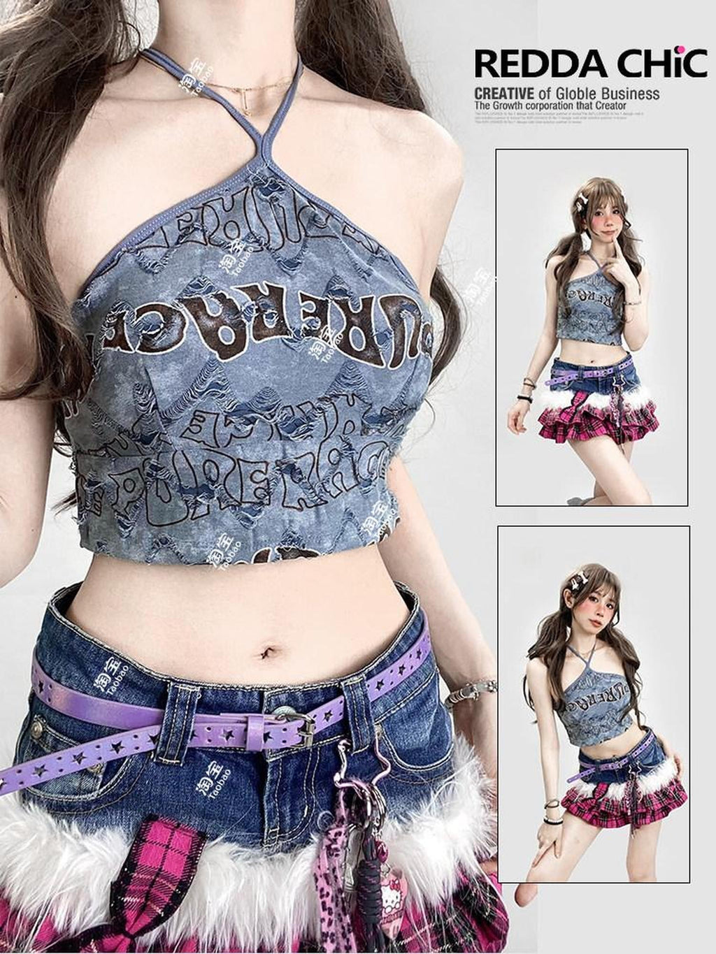 REDDACHIC Tie Dye Letter Print Halterneck Padded Women'S Slim Cropped Camisoles