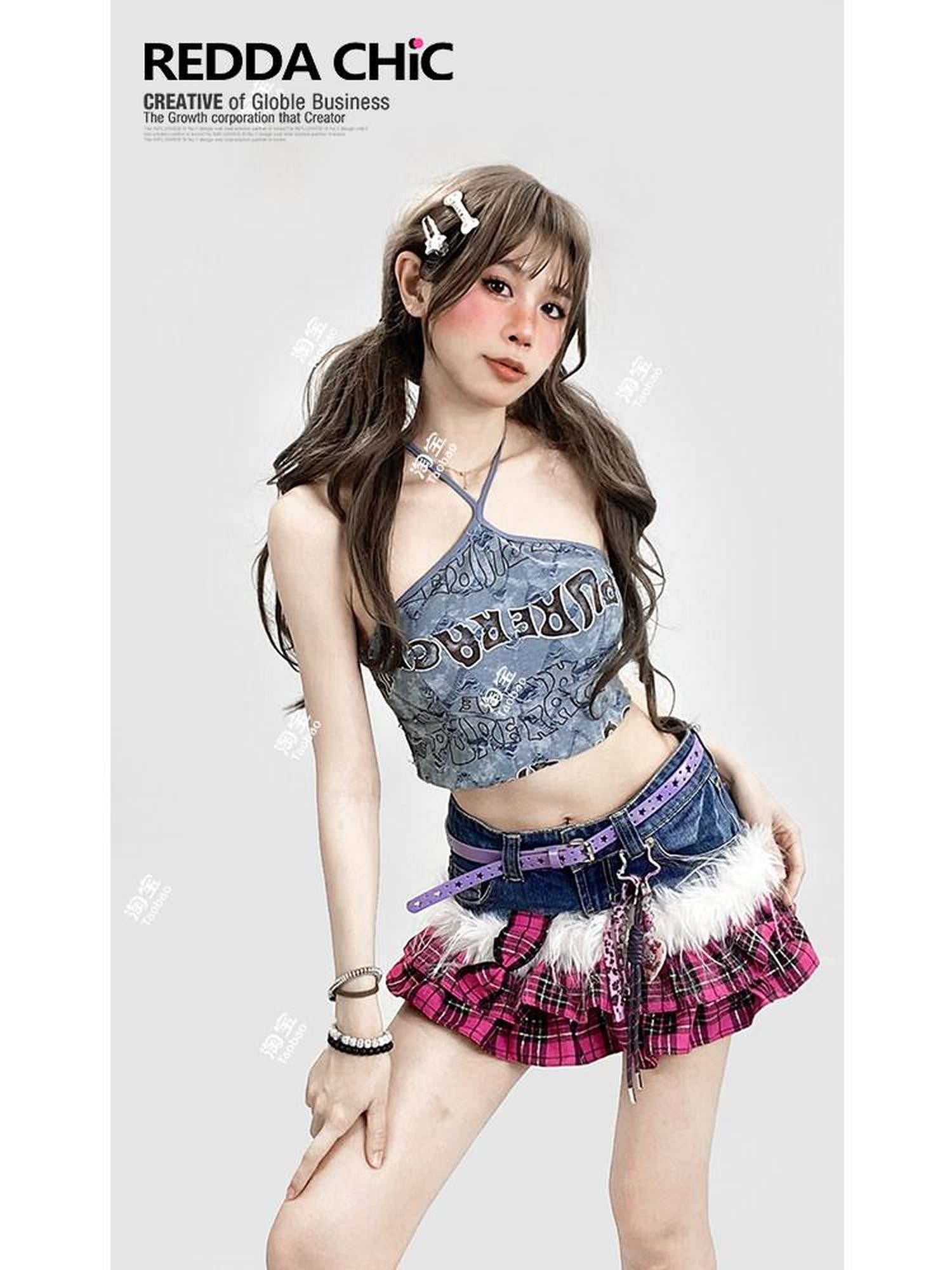 REDDACHIC Tie Dye Letter Print Halterneck Padded Women'S Slim Cropped Camisoles